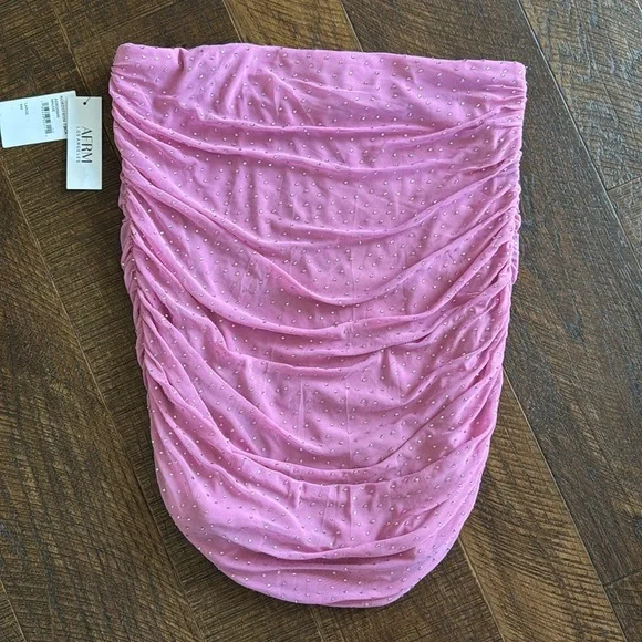 New AFRM DESANI RHINESTONE DOTTED RUCHED MINISKIRT IN MAUVE - Picture 6 of 8